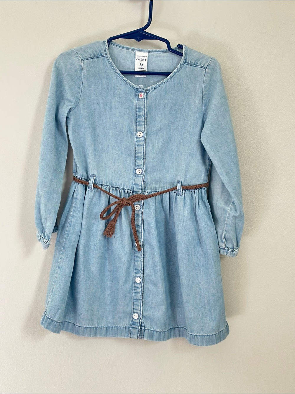 Carter’s Girls 3T Chambray Denim Button Front Dress w/ Braided Belt